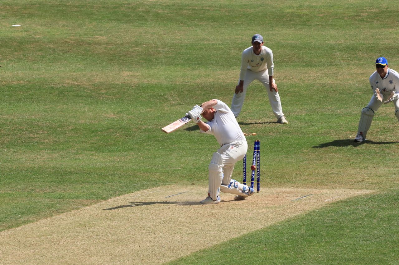 Steep's Gregg Turner is bowled by Darcy Cassidy